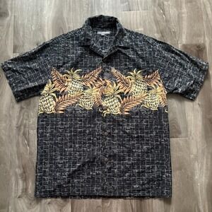 KoaRoad Hawaiian Shirt M Mens Black Pineapple Aloha Tropical Button Up Made USA